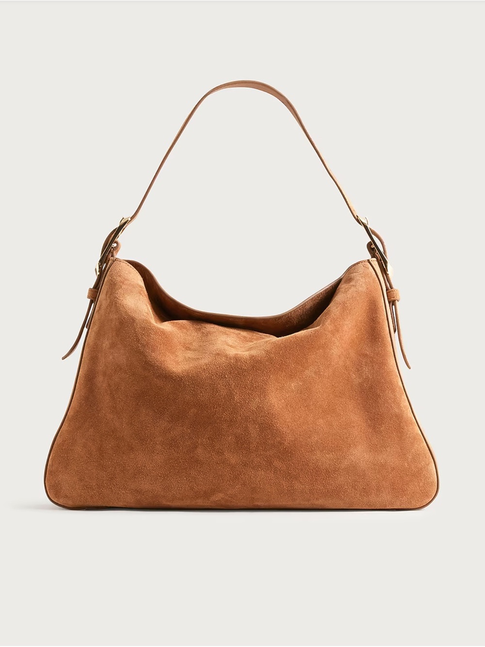 Suede Hobo Shoulder Bag in Cognac Brown